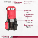 Bomba Desagote Motorarg Sap As 100 Agua Sucia 1 Hp Color Rojo - Imagen 3